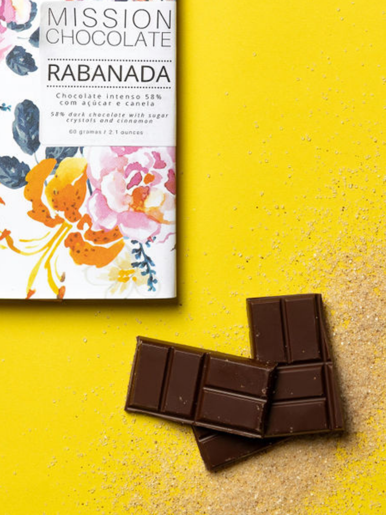 Zoomed in picture of French Toast 58% bar with broken piece of chocolate