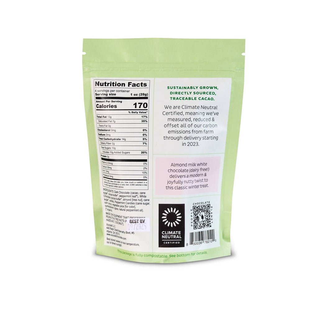 Nutrition facts and ingredients for Peppermint Bark against a white background