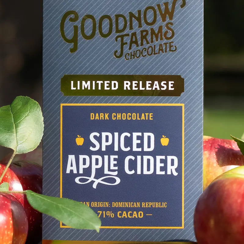 Goodnow Farms Spiced Apple Cider chocolate packaging on a white background