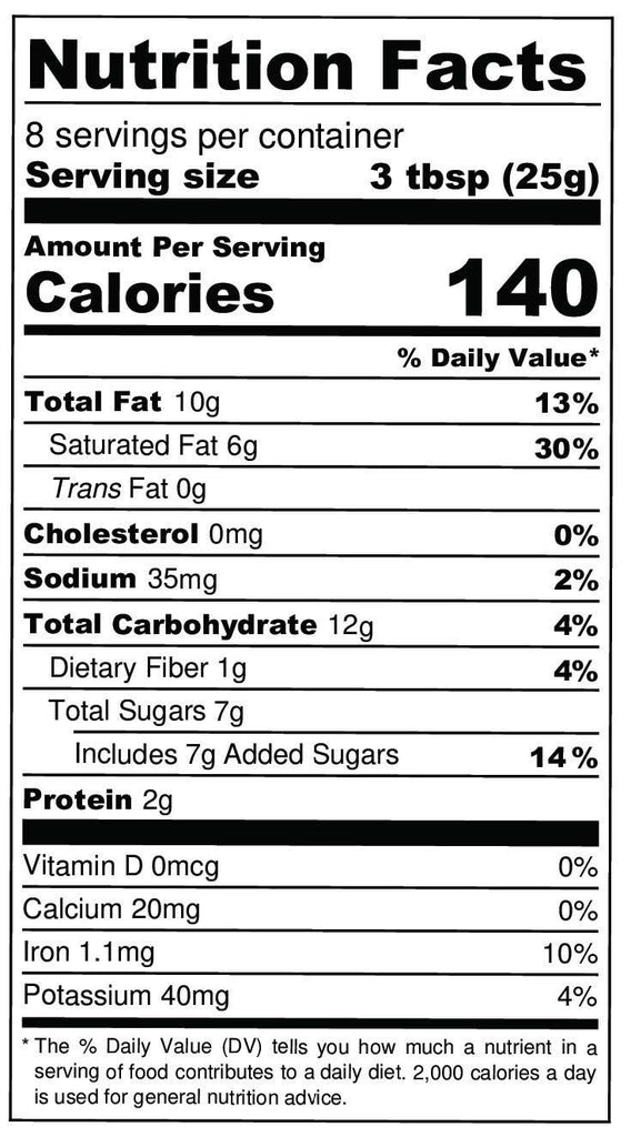 Nutrition facts for 70% Spicy Dark Drinking Chocolate