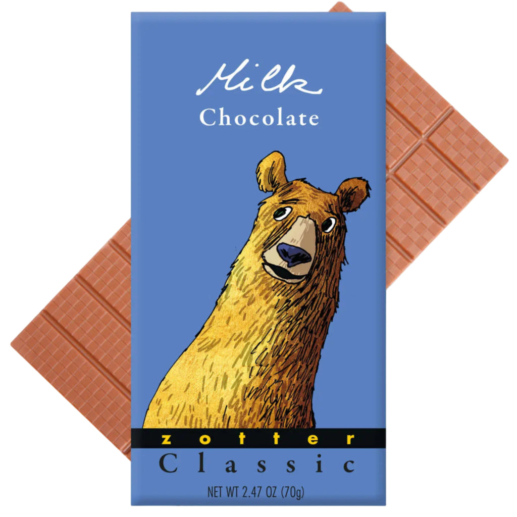 Zotter Milk Chocolate classic bar on a white background