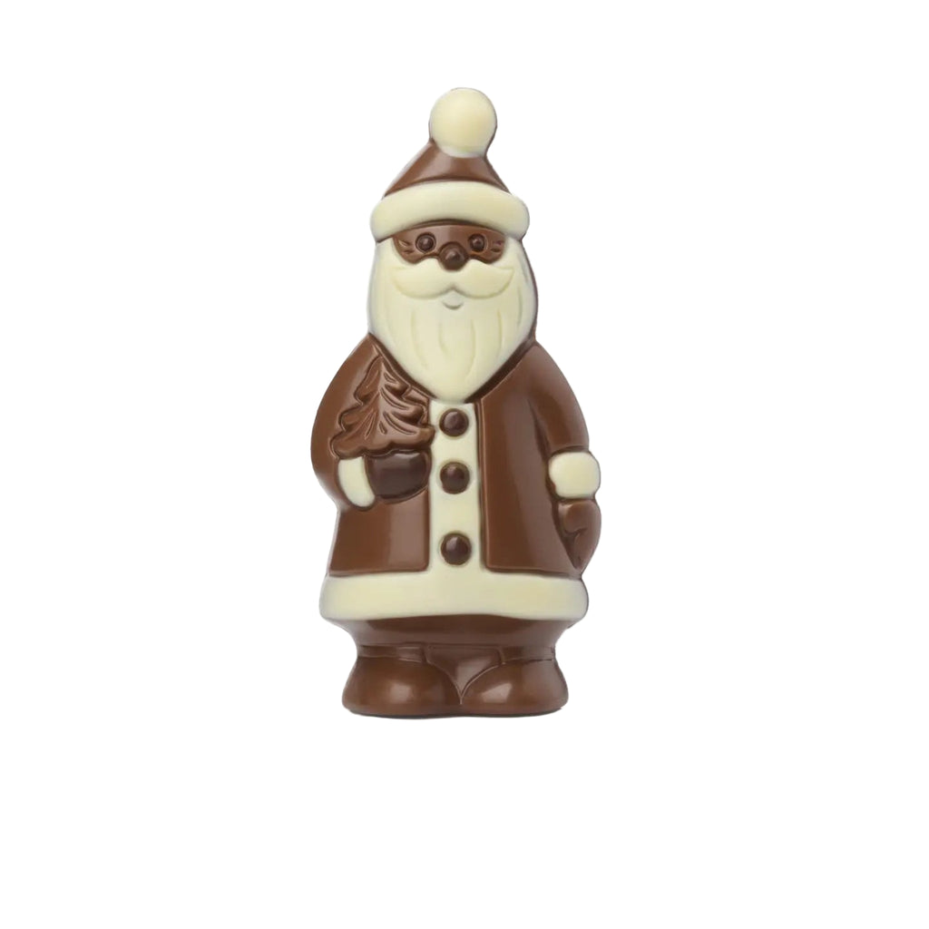 Nirvana organic milk and white chocolate santa on a white background