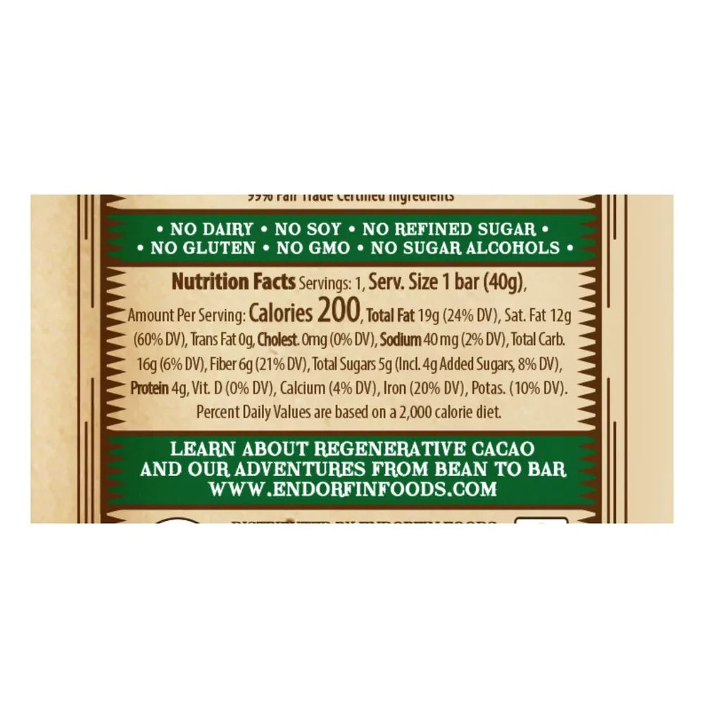 Coracao's Dark and Salty chocolate bar back packaging with allergy and website information against a light background