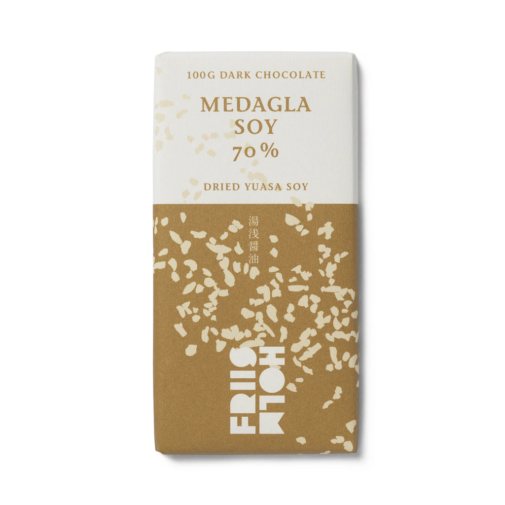 Medagla Soy 70% bar from Friis Holm against a white background