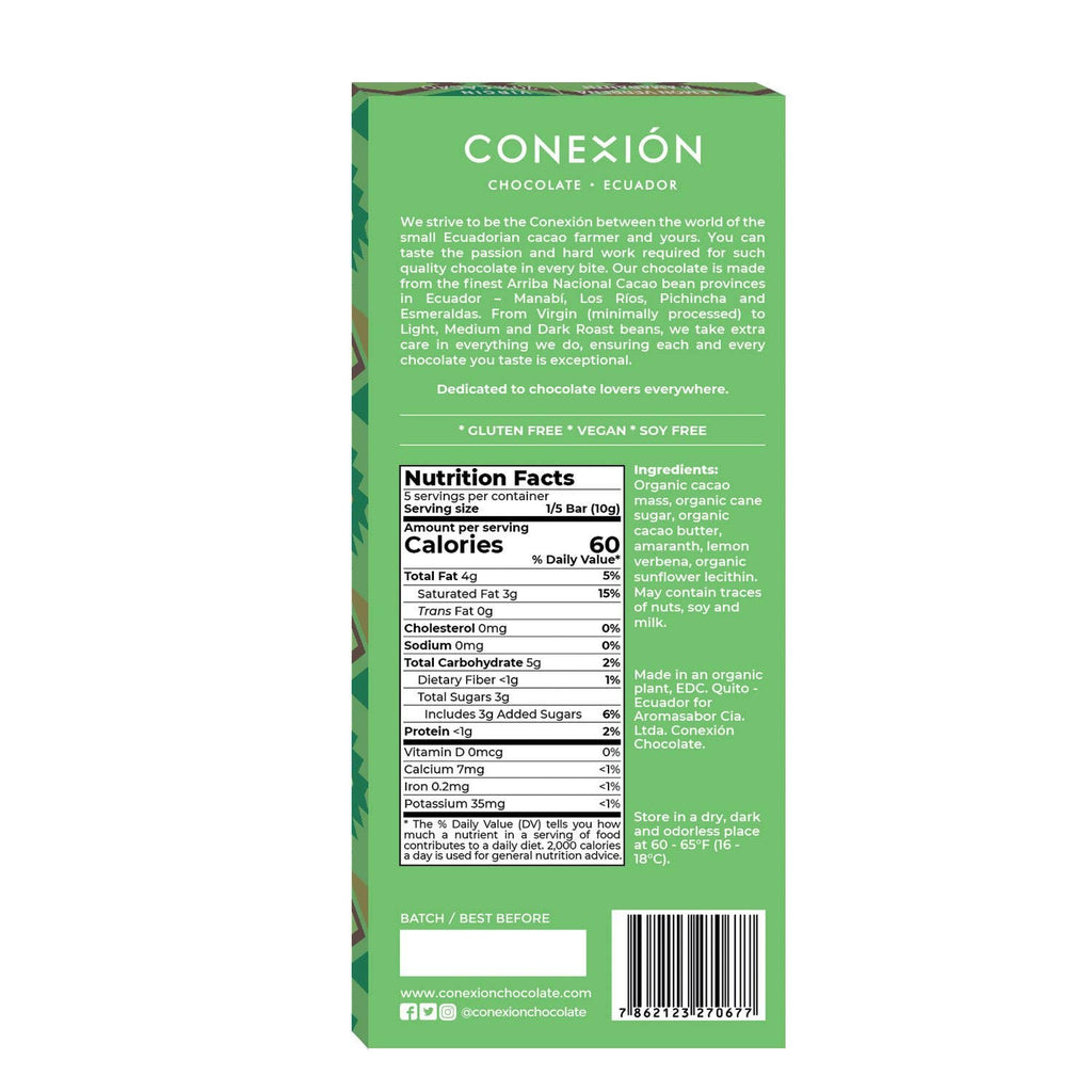 Nutrition facts and ingredients for Lemon Verbena & Amaranth 70% against a white background