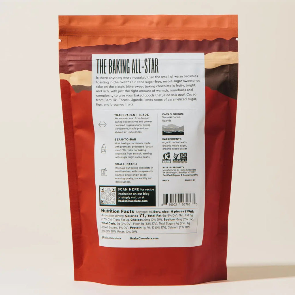 Back of 75% Maple Dark Baking Chocolate packaging on a white background