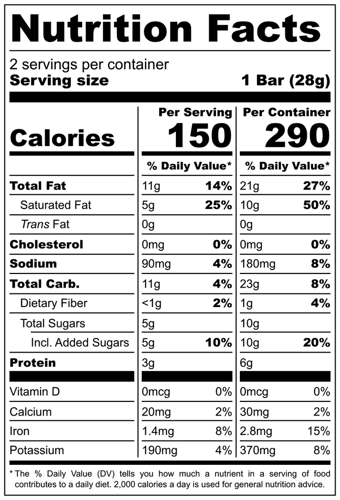 Nutrition facts of Salted Caramel Bars.