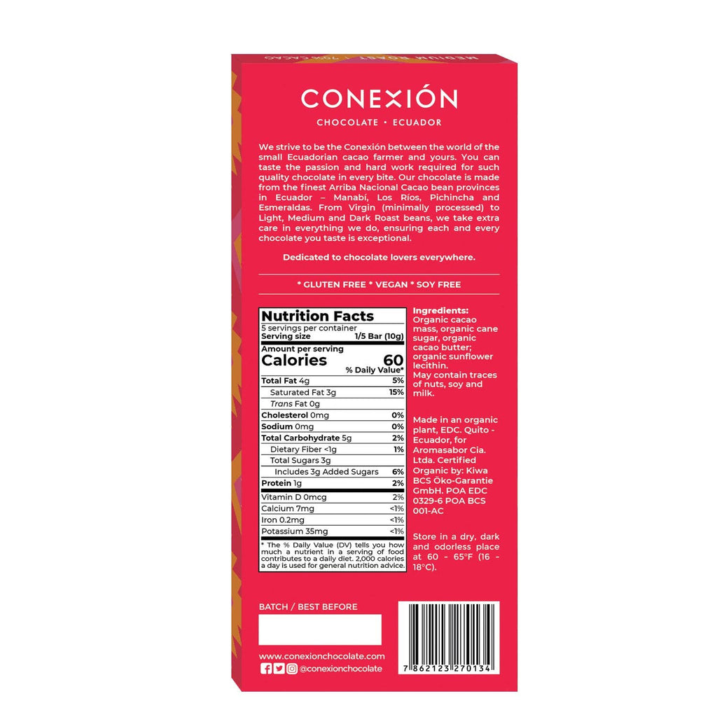 Nutrition facts and ingredients for Manabí 70% against a white background