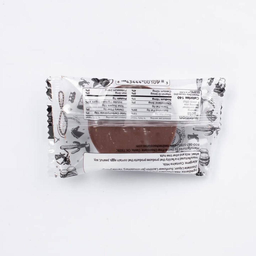 Bedré Milk Chocolate Cowboy Hat packaging nutrition information and ingredients against a white background