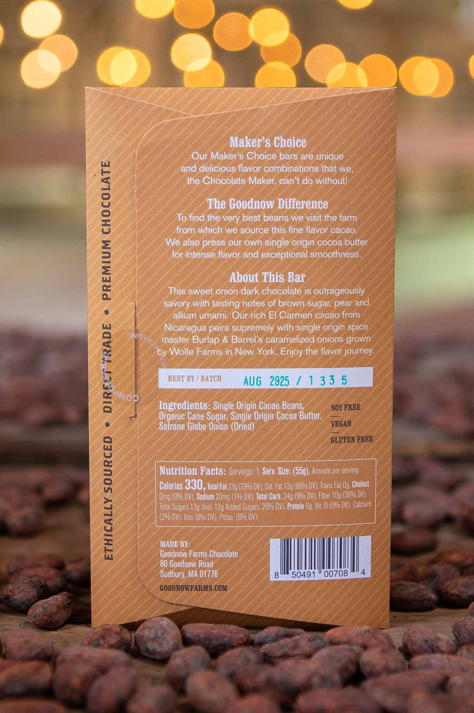 Nutrition facts and ingredients for Caramelized Onion 77% Dark bar