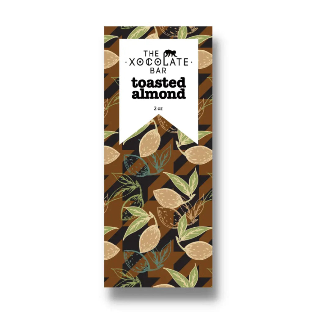 The Xocolate Bar Toasted Almond chocolate bar packaging on a white background