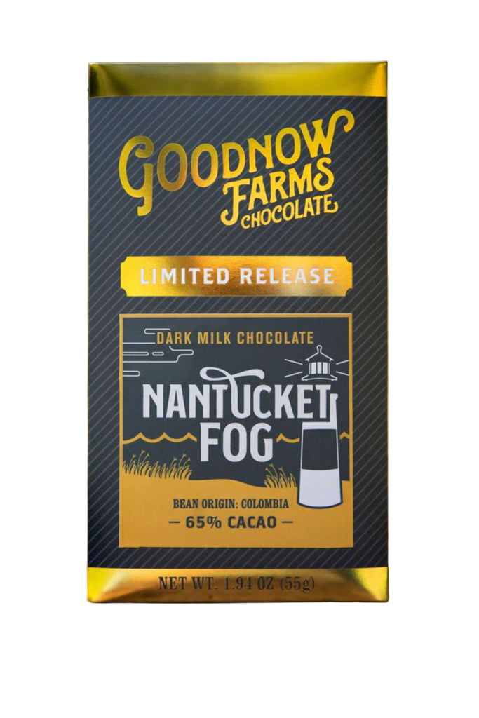 Goodnow Farms Chocolate Nantucket Fog packaging on a white surface 