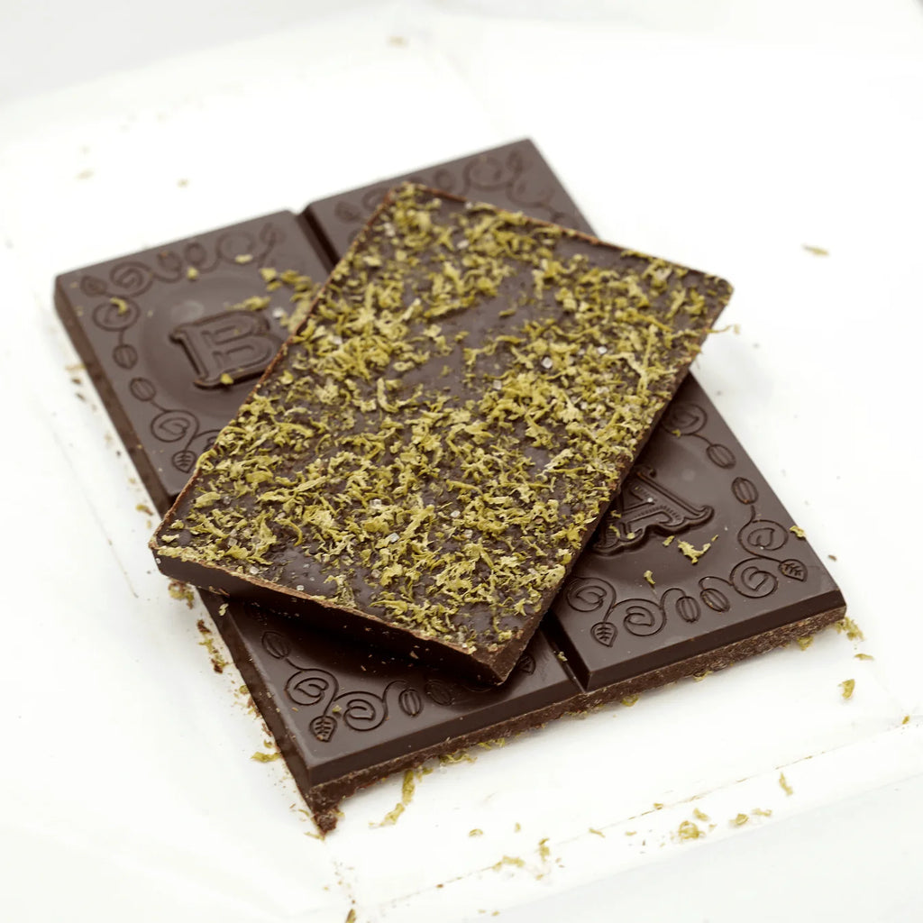 An unwrapped Baianí Caipirinha 65% Chocolate Bar from Baianí Chocolates, with a white background.