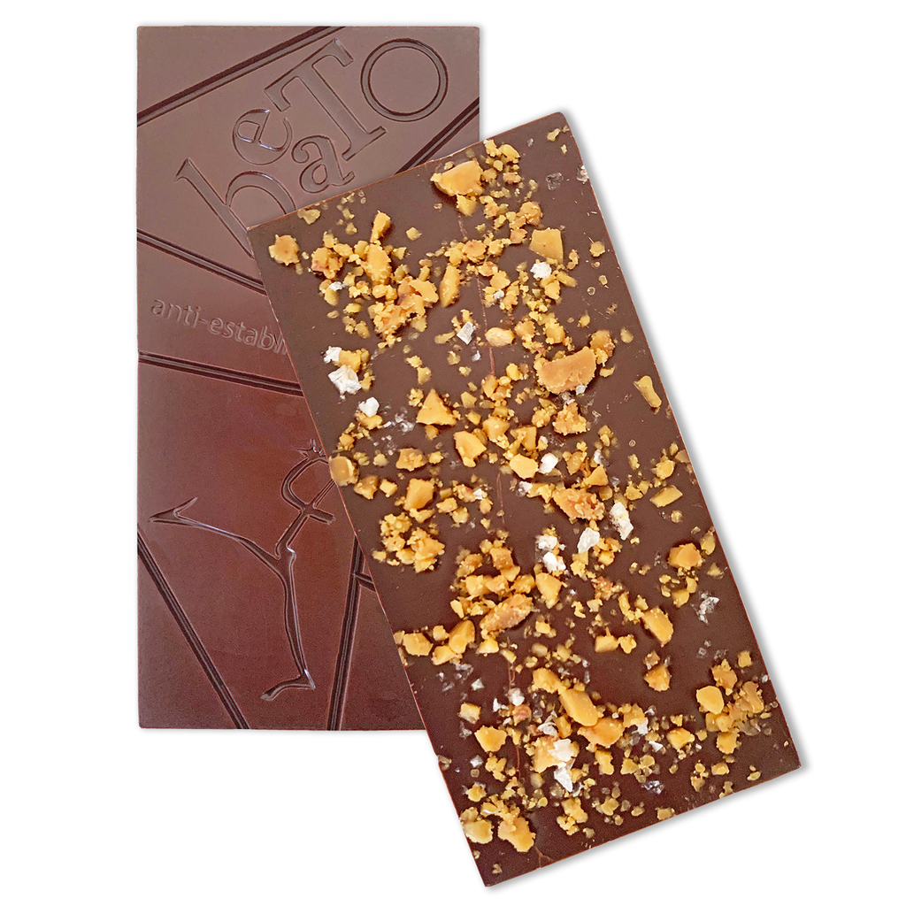 Beato Chocolates "Ménage à Trois" 72% Dark Chocolate with Toffee and Sea Salt detailed photo