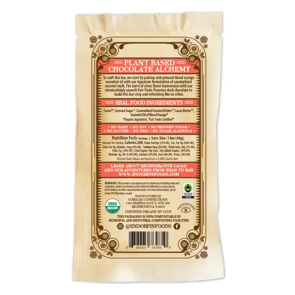 Nutrition facts and ingredients for Endorfin Citradelic Dark 70% from Coracao against a white background