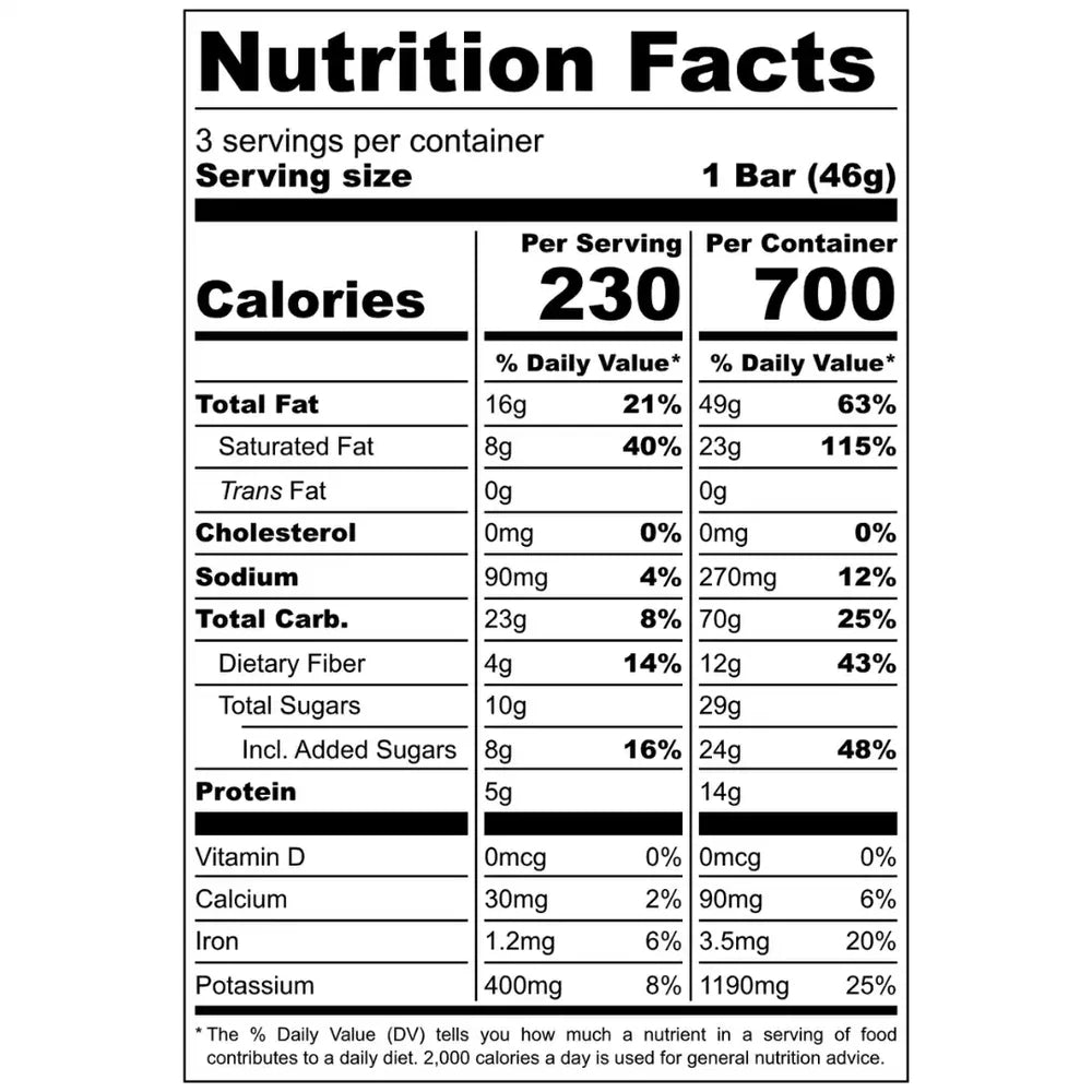 Nutrition facts for the Dubai Chocolate Bar from Coracao Chocolates against a white background