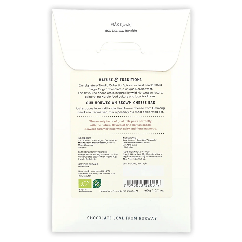 Fjak Norwegian Brown Cheese Milk Chocolate 45% Back