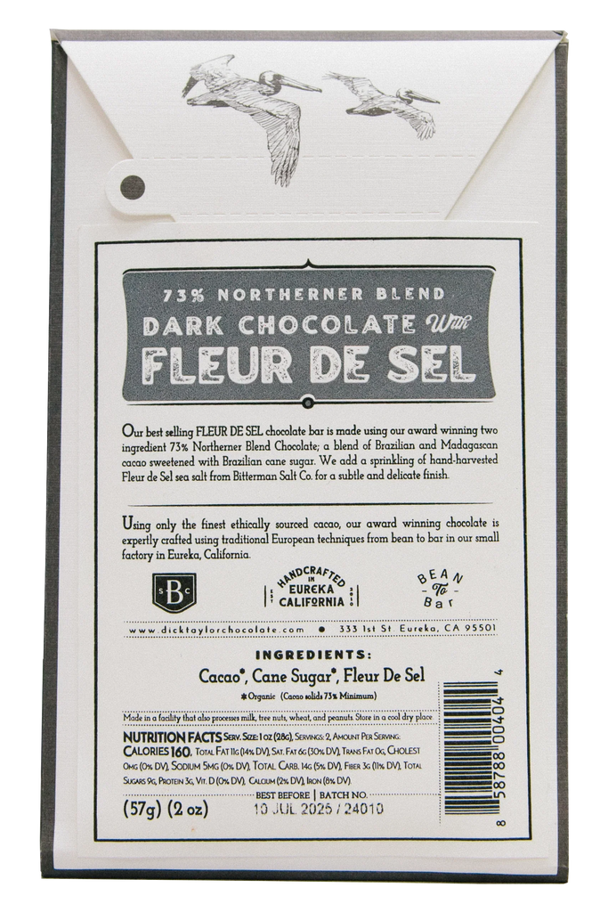 The back of a wrapped Fleur de Sel bar from Dick Taylor