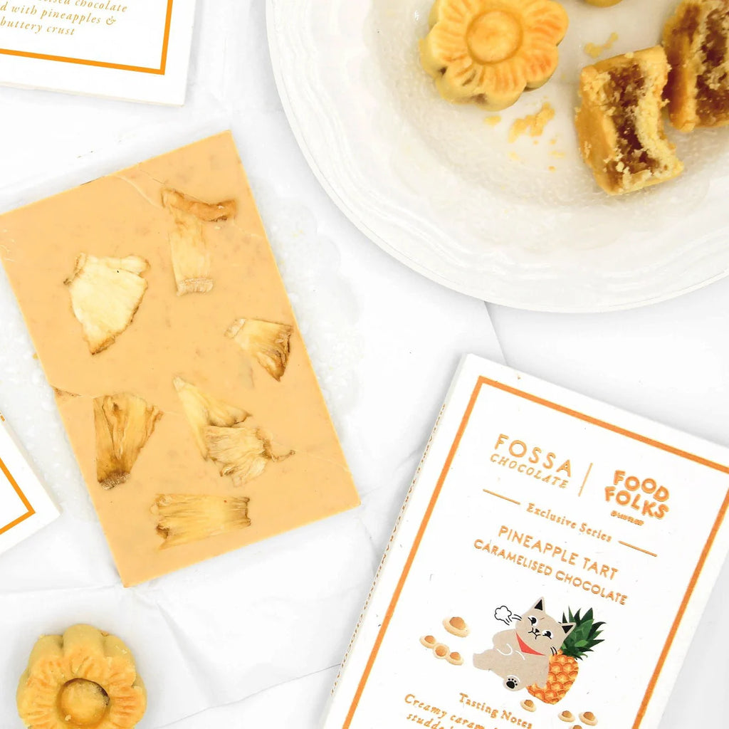 Unwrapped Caramelized White Chocolate Pineapple Tart (Limited Edition) on a white table