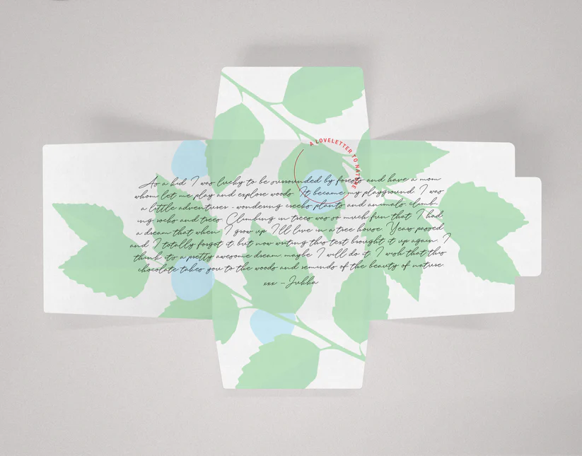 The inside of the packaging for Goodio Nordic Flavours, Metsä (Forest) 70% bar at The Chocolate Dispensary