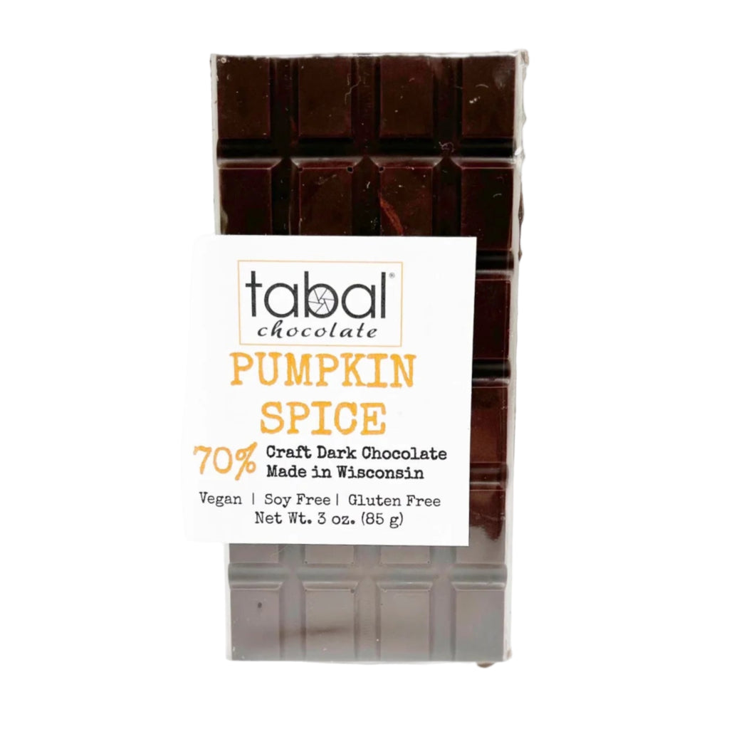 Tabal Chocolate Pumpkin Spice dark chocolate bar packaging on a white background