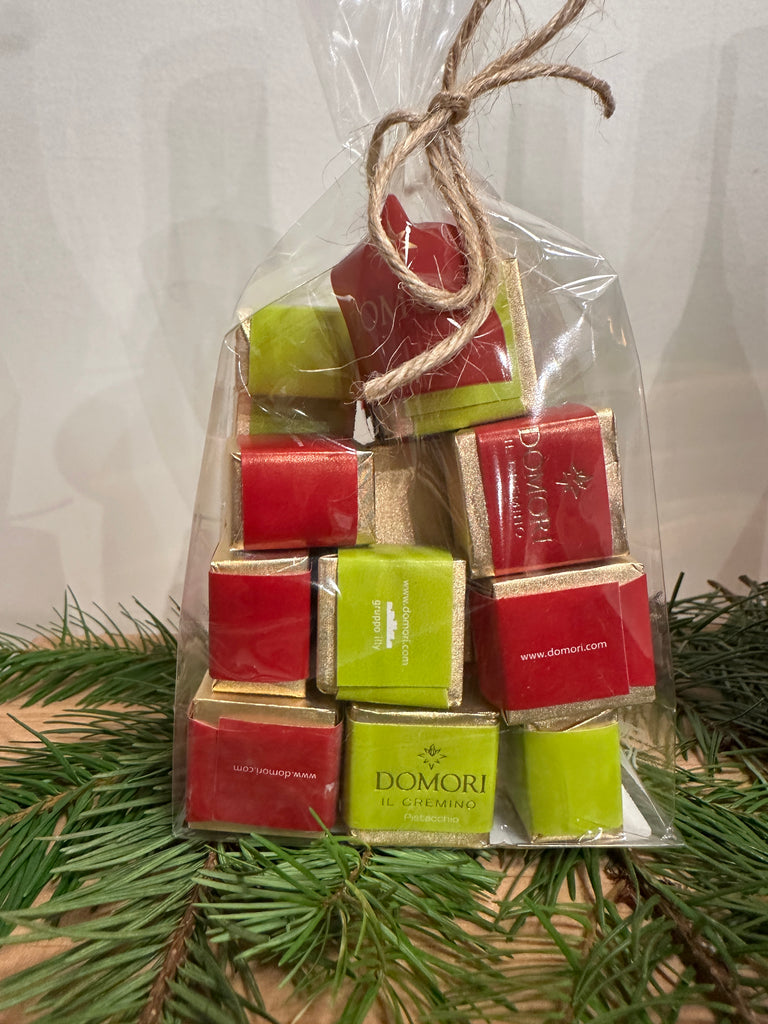 Bag of Domori Cremini classic and pistachio flavors