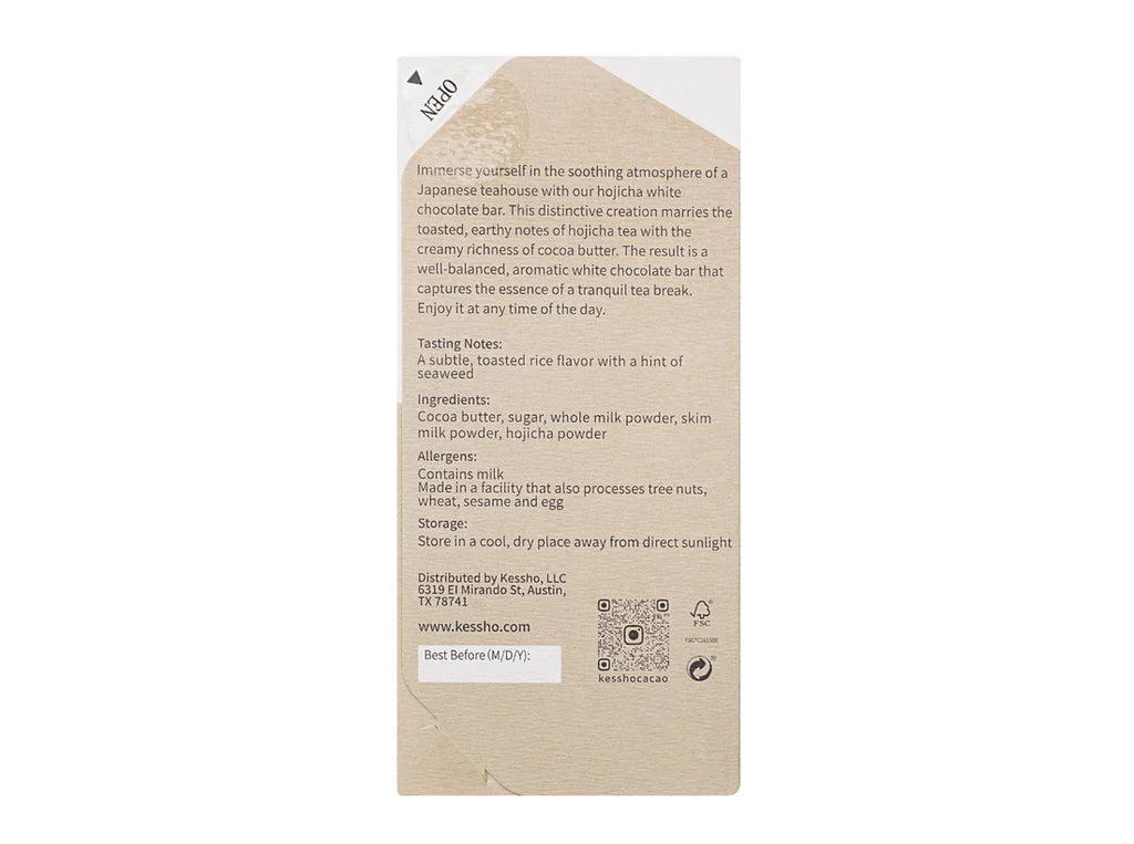 KESSHO Hojicha White Chocolate Back Nutritional Information