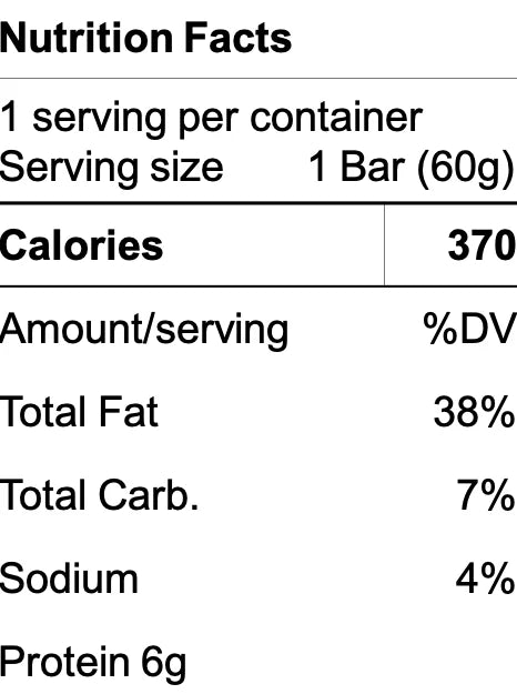 KESSHO Hojicha White Chocolate Nutritional Label