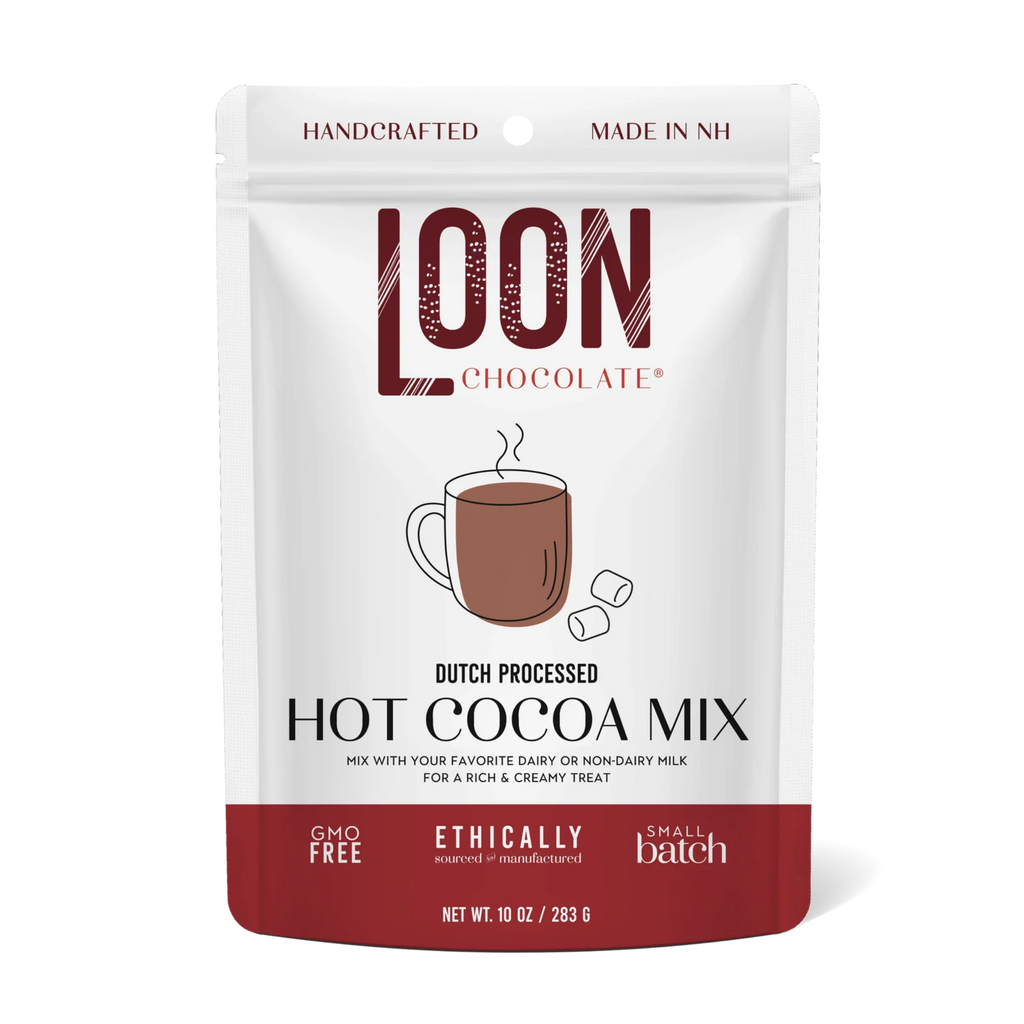 The front of a packaged Hot Chocolate Mix from Loon Chocolate