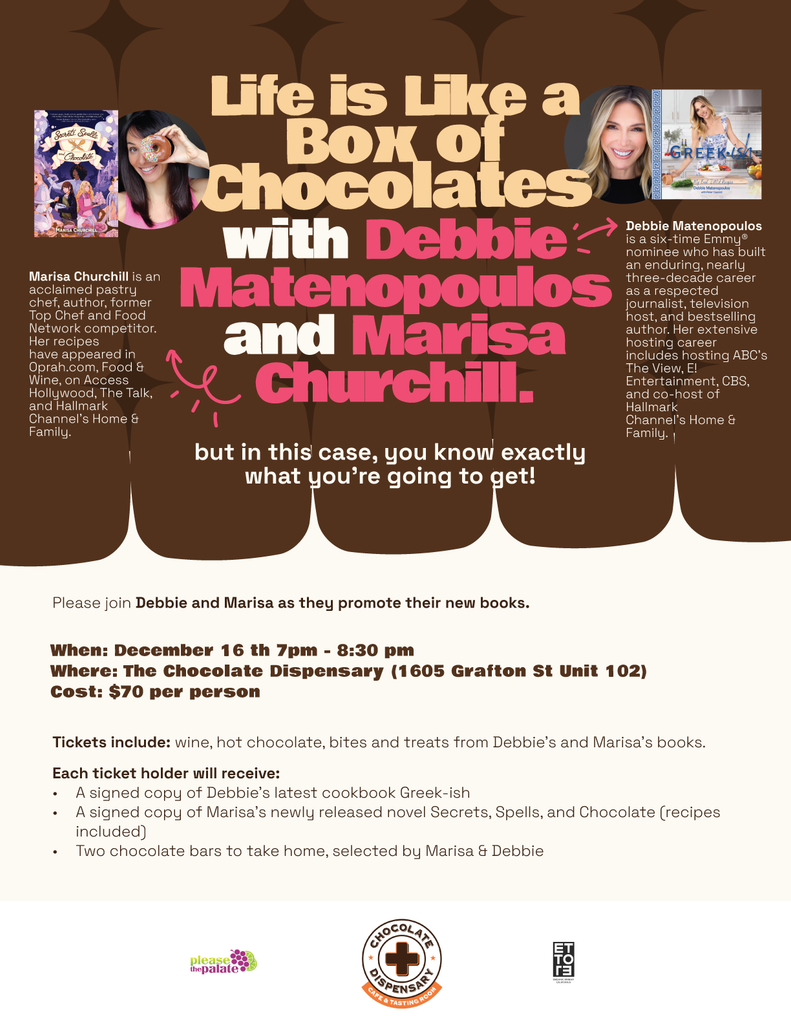 Event flyer for chocolate event and cookbook signing