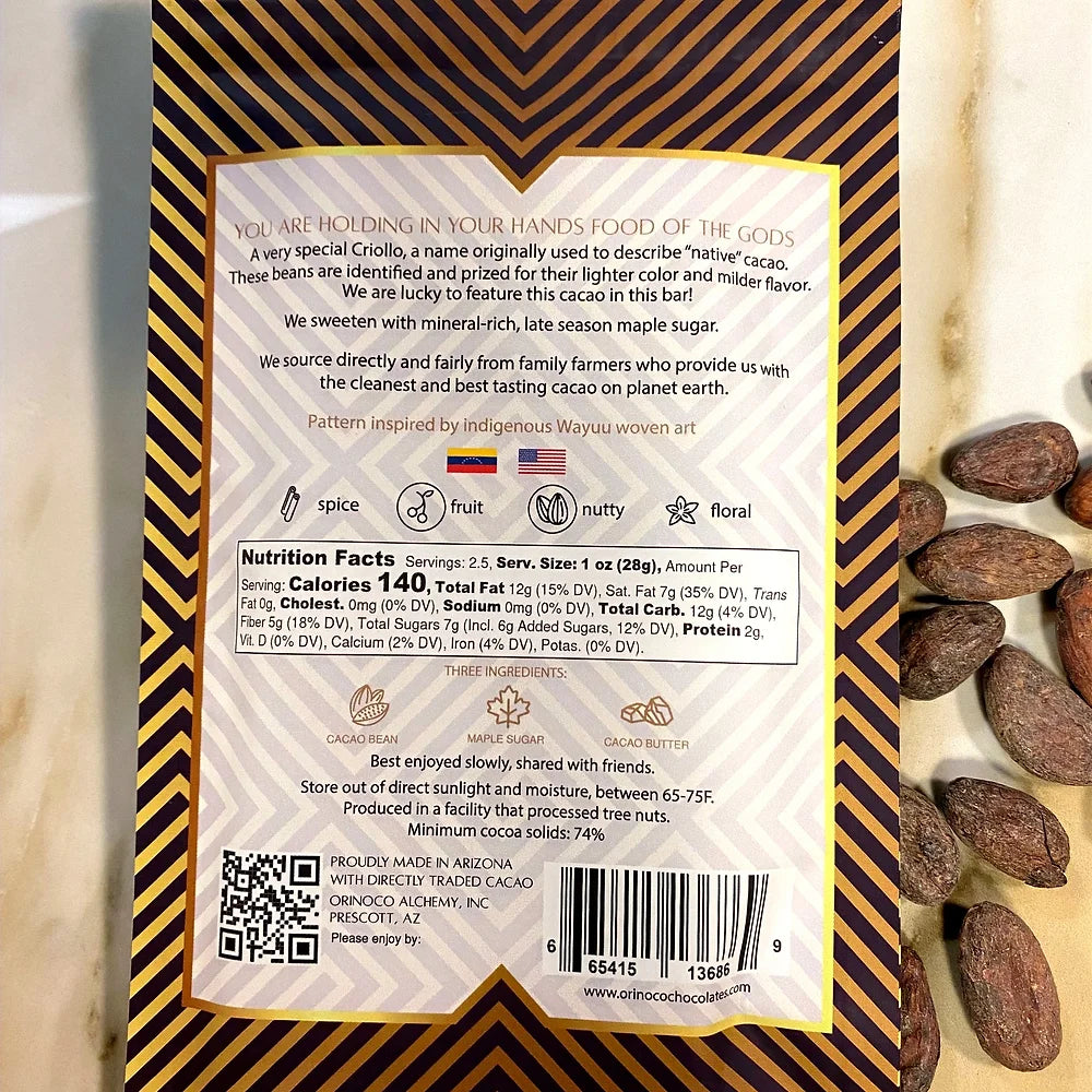 Nutrition facts and ingredients for 74% Mérida Criollo