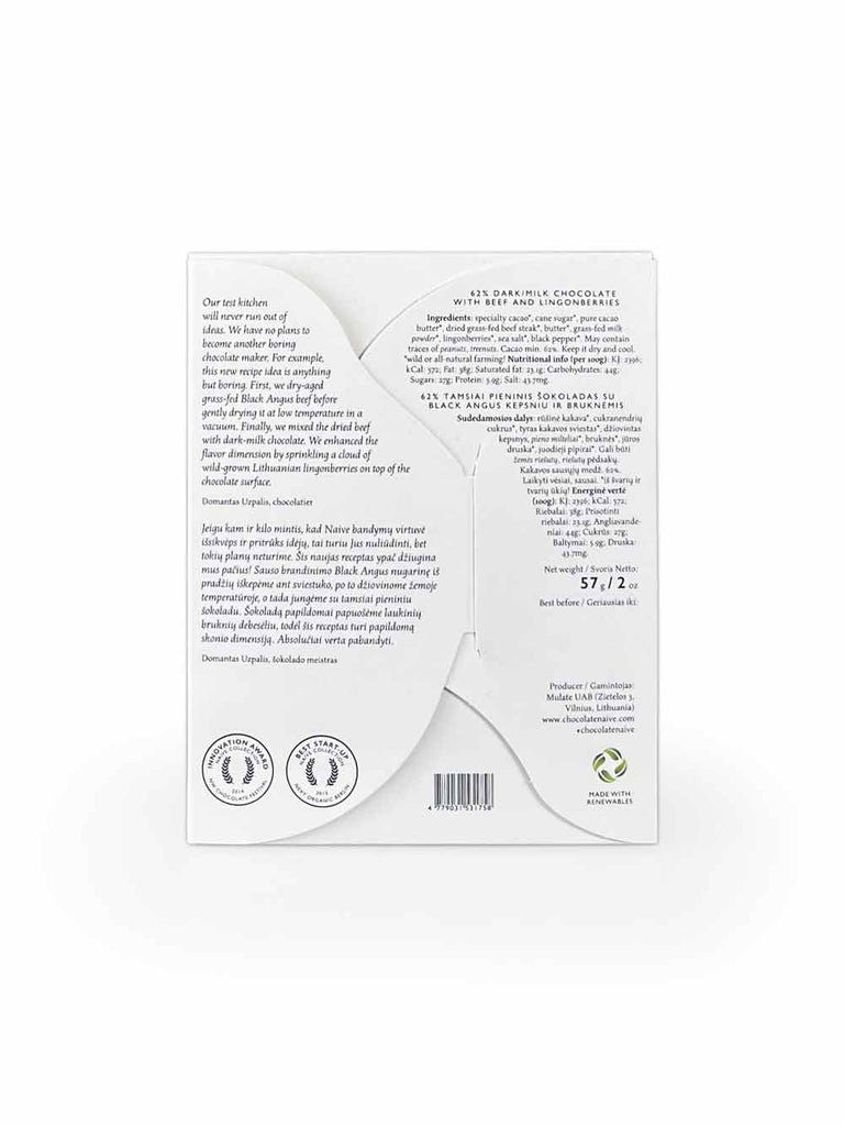 Nutrition Facts for Dry Aged Beef Dark Milk Steak Chocolate bar 