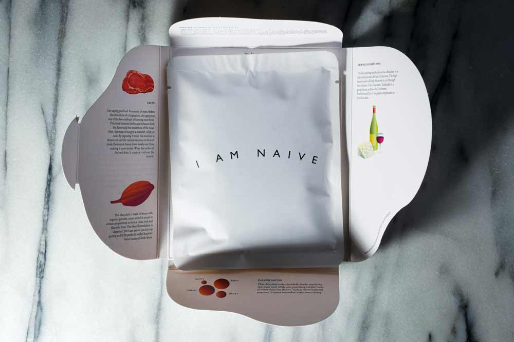 Inside the wrapping for Dry Aged Beef Dark Milk Steak Chocolate bar