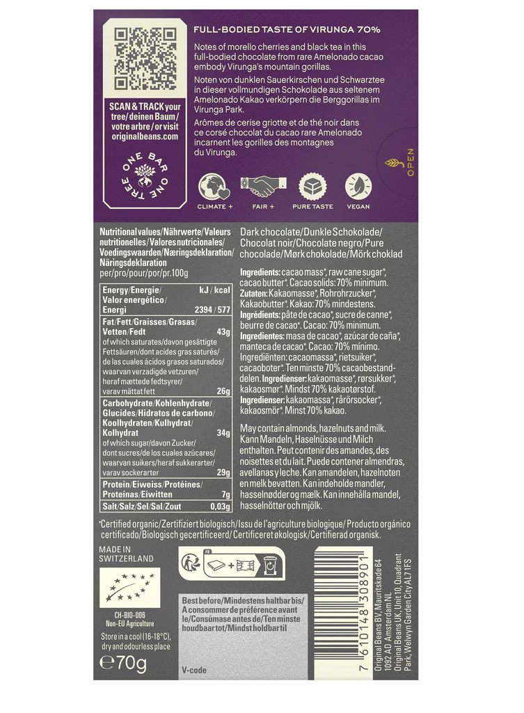 Nutrition facts and ingredients for Cru Virunga 70%