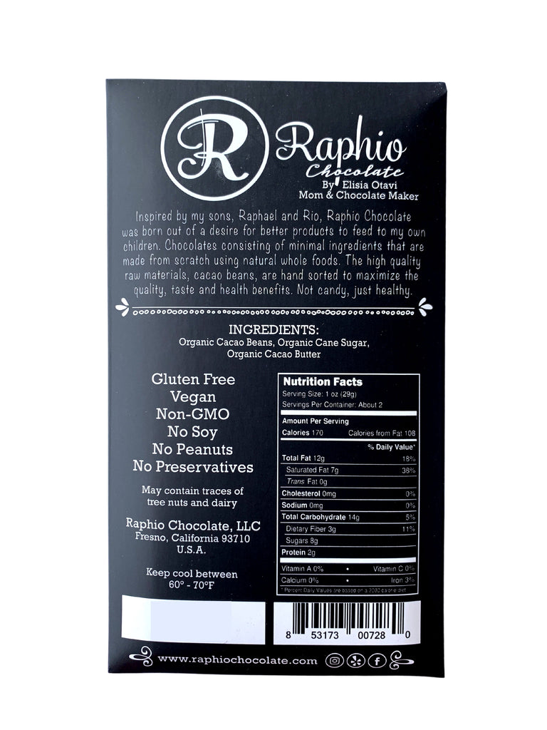 Nutrition facts and ingredients for Raphio 72% Ghana at The Chocolate Dispensary