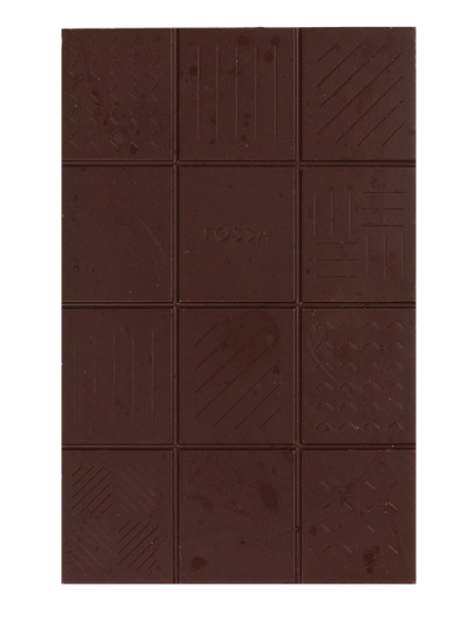 Unwrapped Uji Hojicha Tea Chocolate bar from Fossa against a white background