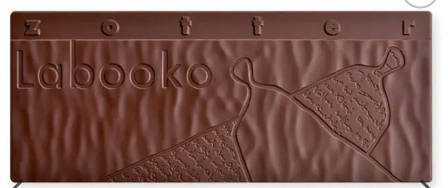 Unwrapped Togo 68% bar from Zotter against a white background