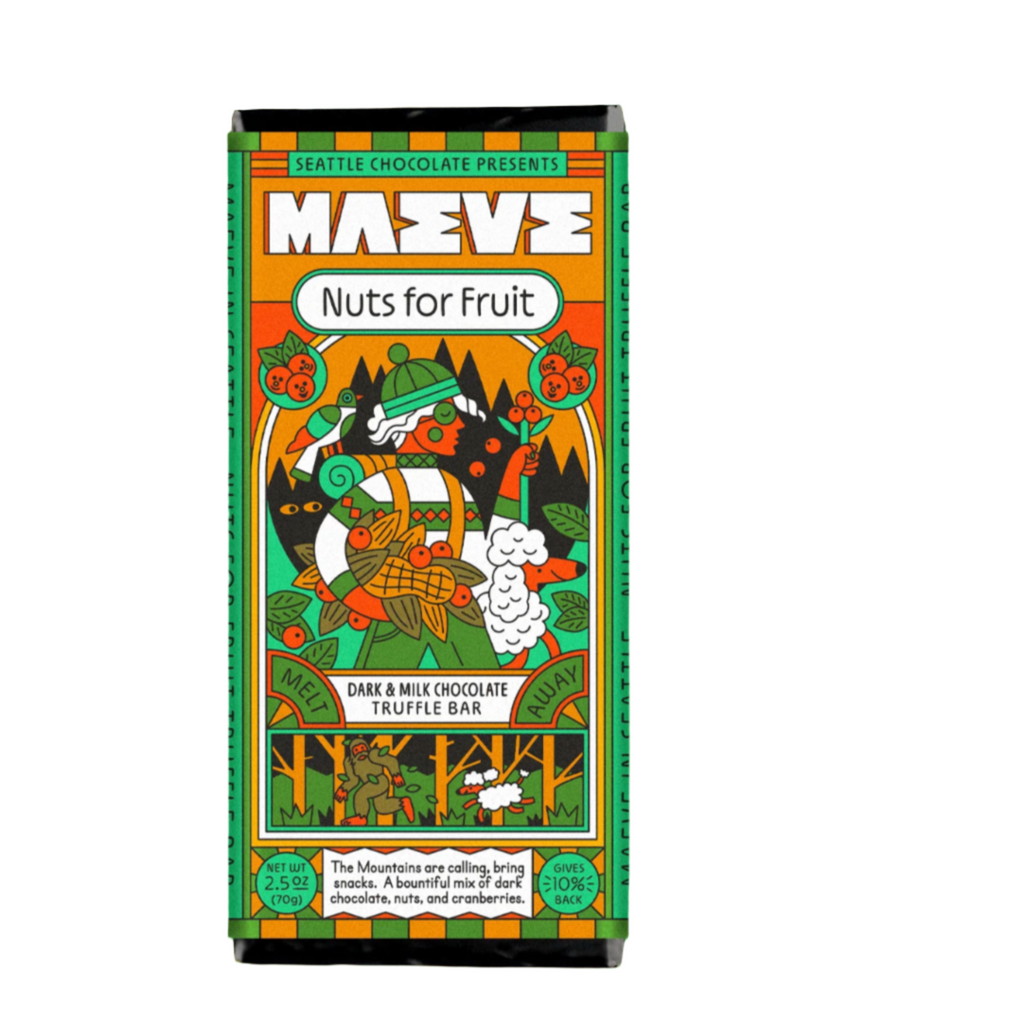 Nuts for Fruit bar from MAEVE Chocolate against a white background