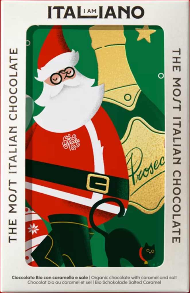 I am Italiano Organic Chocolate with Salted Caramel (Prosecco), 50g with christmas theming 