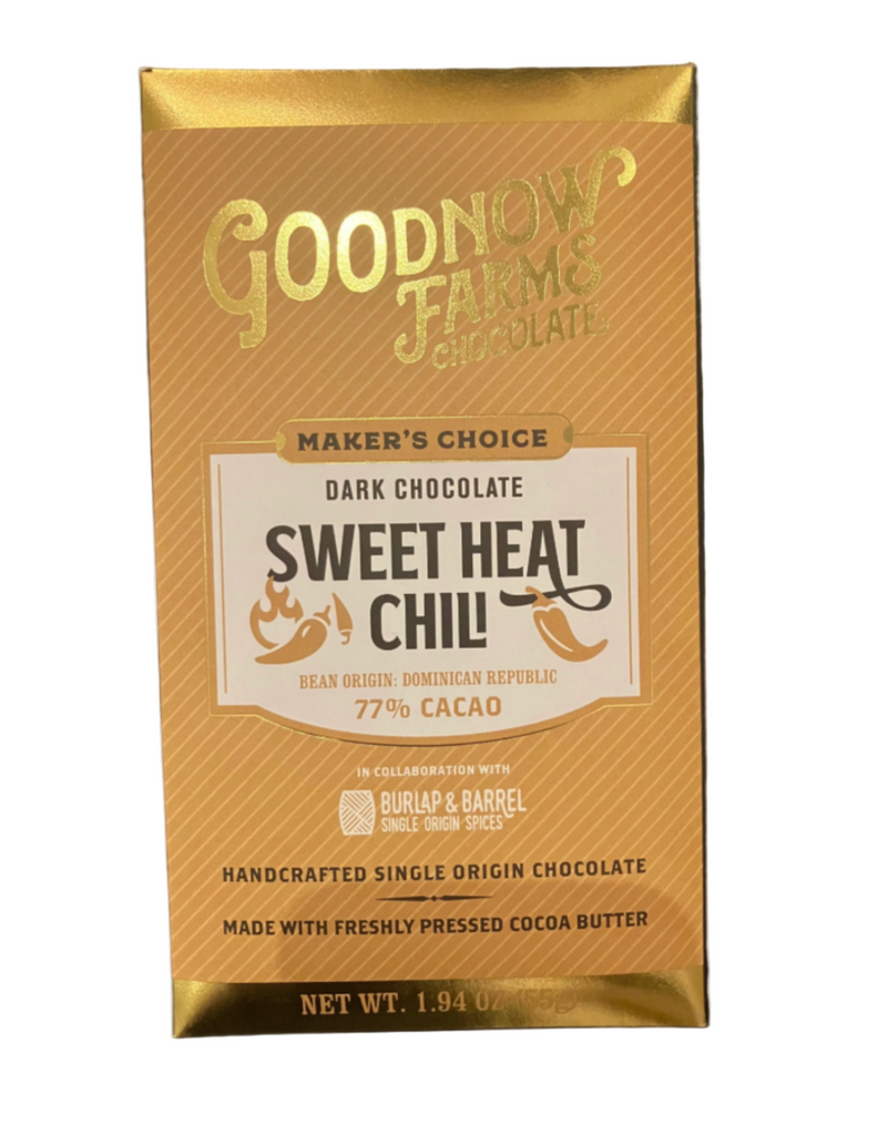 Goodnow Farms sweet heat chili bar packaging against a white background