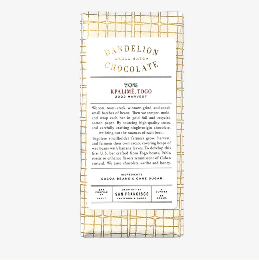 70% Single-Origin Bar Kpalimé Togo bar packaging against a white background