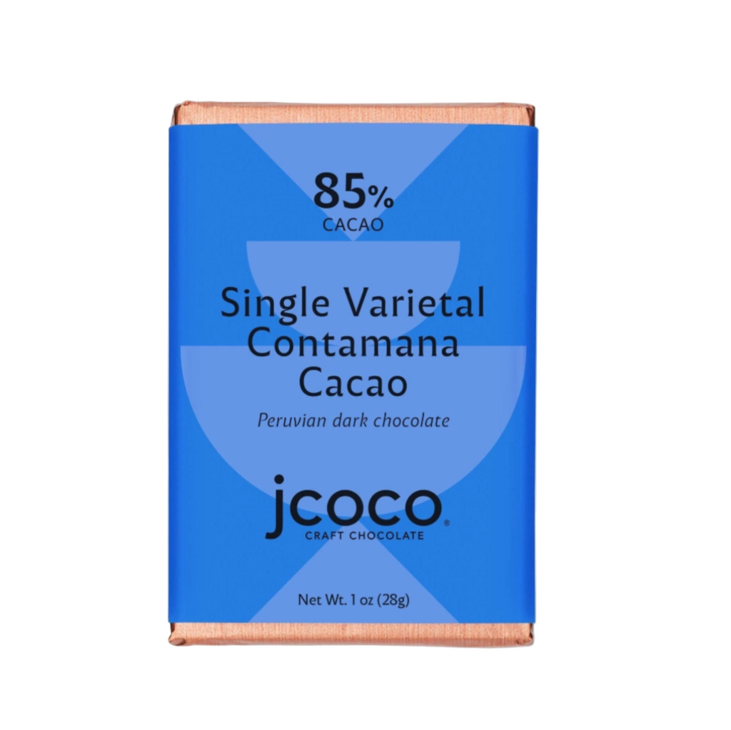 Jcoco Contamana 85% Mini packaging with blue label and brown border on a white background