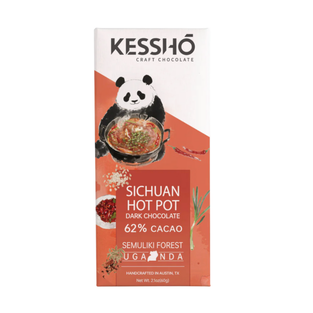 Kesshö Sichuan Hot Pot dark chocolate packaging with panda illustration