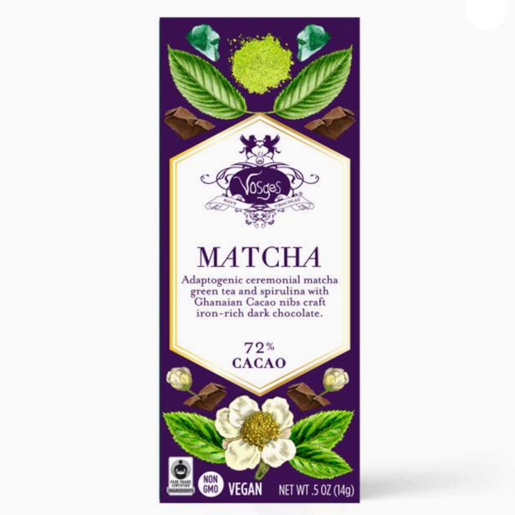 Vosges-Haut Chocolat Matcha 72% bar packaging on a white background