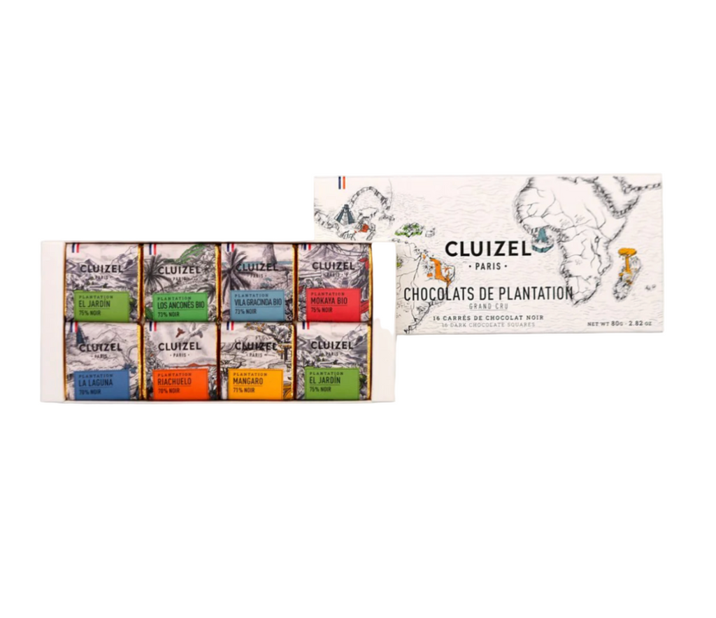 Cluziel Single Origin Dark Chocolate Napolitains Gift Box packaging on a white background