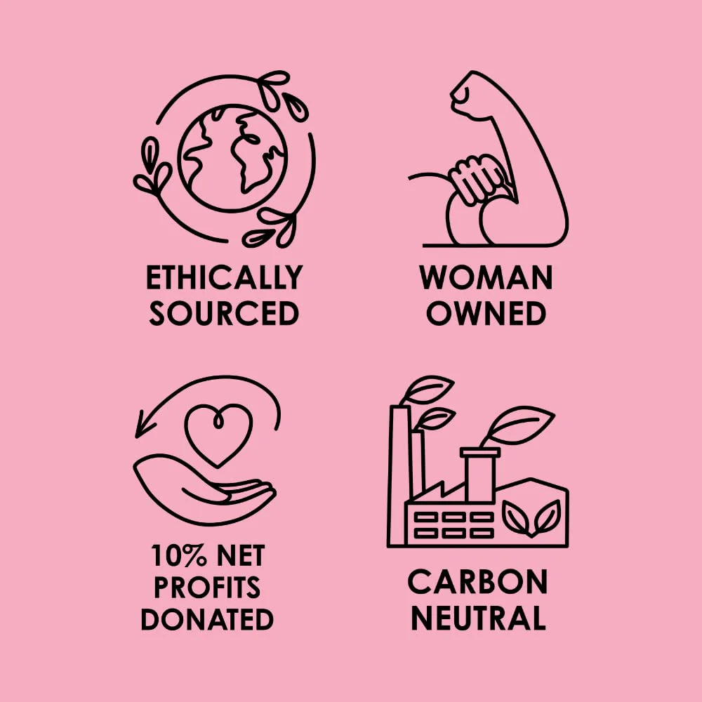 Ethically Sourced, Woman Owned, 10% Net Profits Donates, Carbon Neutral