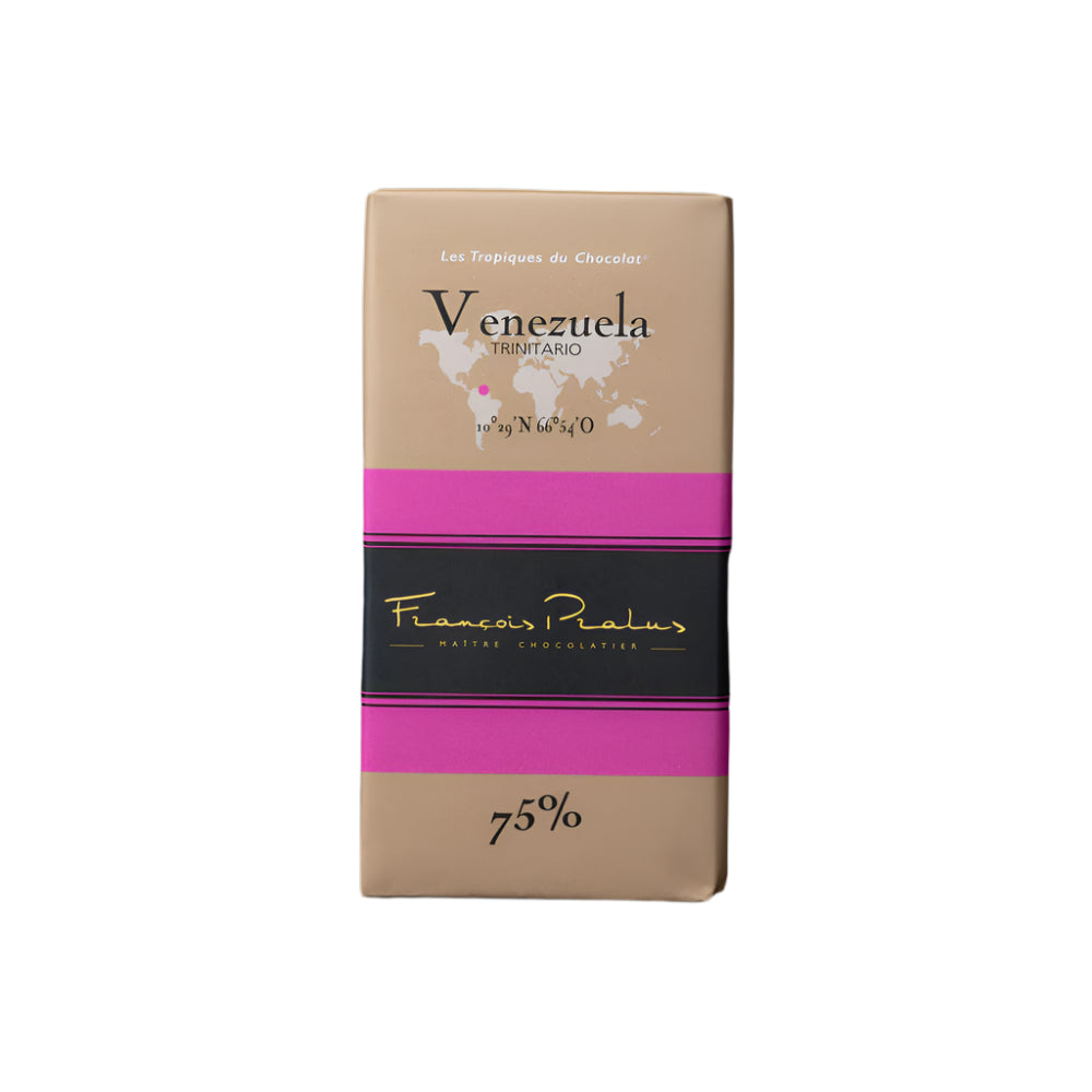 Pralus Tablette Venezuela 75%,packaging with 'Venezuela' and '75%' on a white background