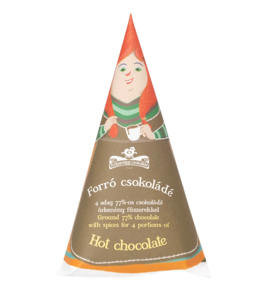 A picture of the packaging for Rozsavolgyi Spicy Drinking Chocolate against a white background