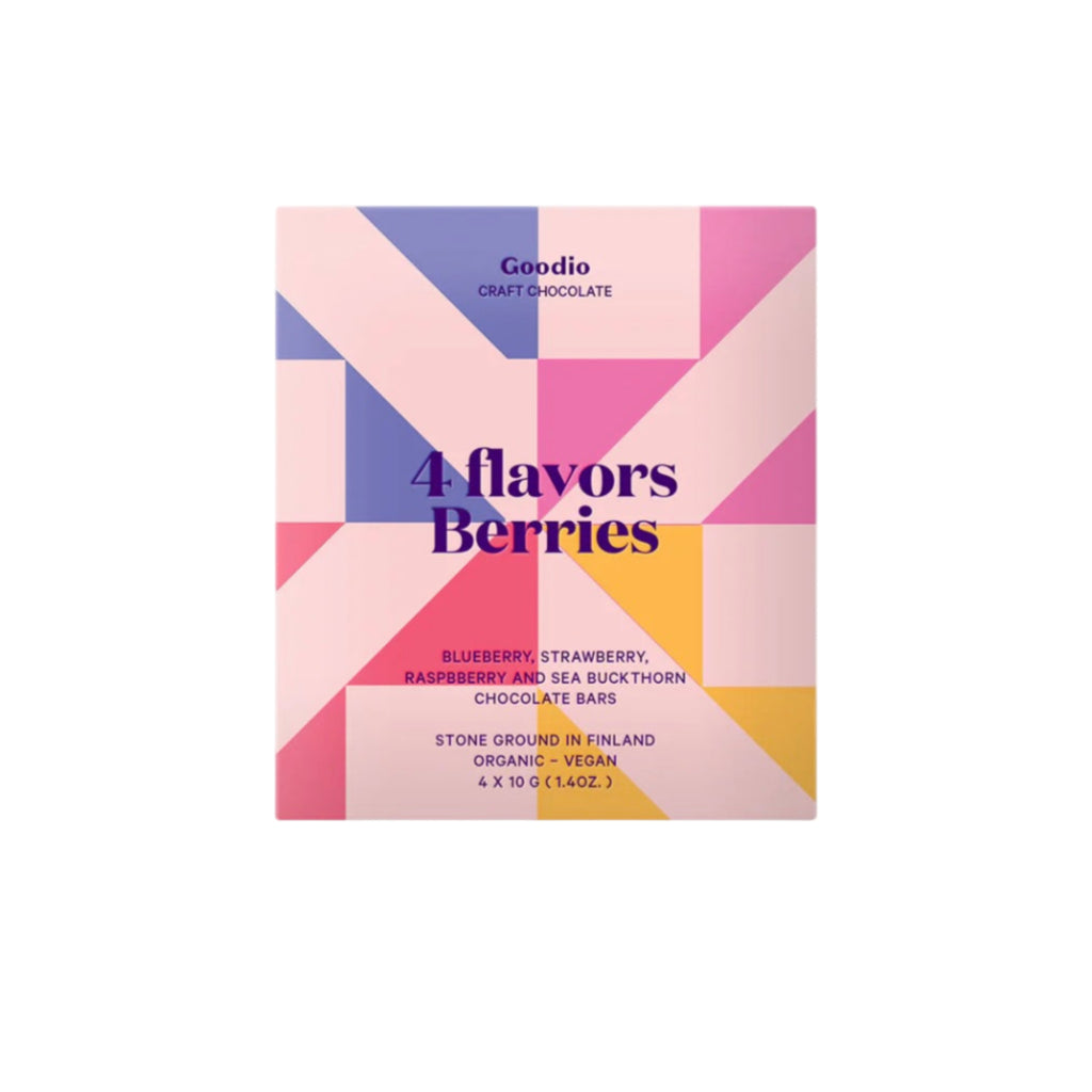 Goodio 4 flavors berries packaging against a white background