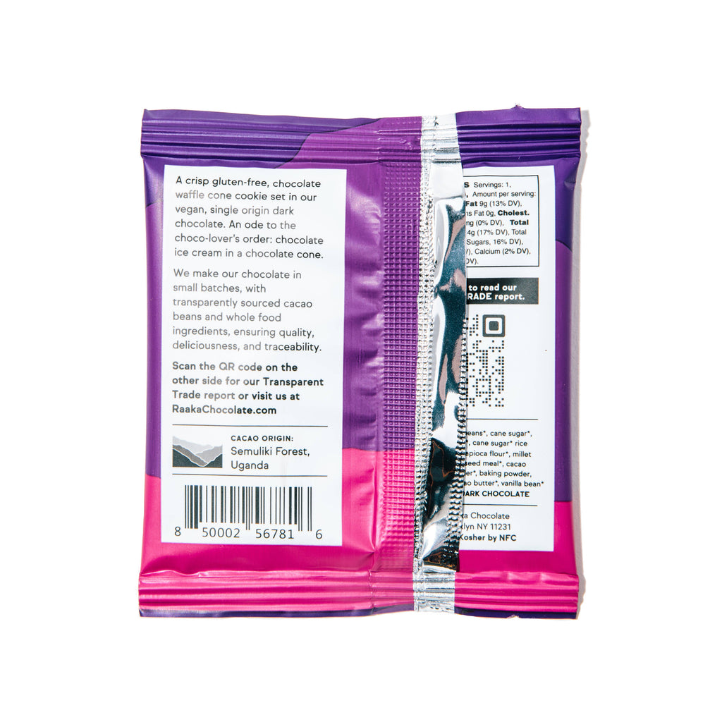 Nutrition facts and ingredients for Chocolate Waffle Cone against a white background